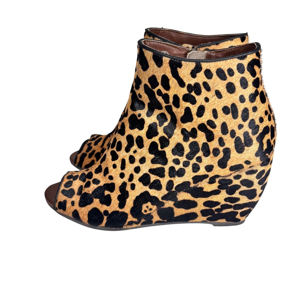 Naughty Monkey Peep Toe Wedge Booties Leopard Calf Hair Baddie Peep Toe Y2K Sz 8